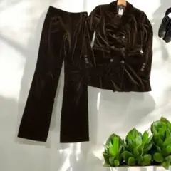 ICB ダークブラウン ベルベット セットアップ 7号上着11号フォーマルスーツ