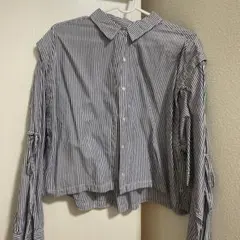 ストライプ柄ドローストリング長袖シャツ