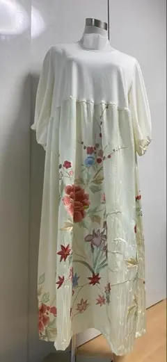 2133 着物リメイク　振袖　ワンピース　M〜L