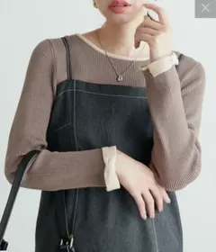 natural couture(ナチュラルクチュール)袖口リボン配色リブニット