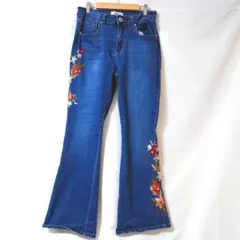希少✨️TELEPATÍA 花柄刺繍 フレアデニム ブルー　ヴィンテージ