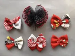 《502》七五三　髪飾り　ヘッドドレス　着物リメイク　赤黒　アンティークモダン