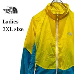 ノースフェイス　ナイロンジャケット　レディース　3XL イエロー　ライトブルー