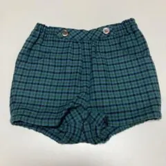 美品　Familiar グリーンチェック柄ショートパンツ　90