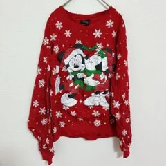 Disney ミッキーマウス クリスマス 薄手トレーナー レッド 赤 長袖