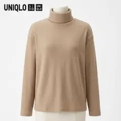 UNIQLO ヒートテック タートルネックT ベージュ リブ 防寒 インナー L