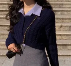 sona ネイビー ケーブルニット カーディガン 韓国