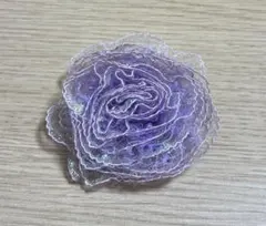 紫色 花形 ブローチ クリップ式 レース製