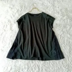 Grand PARK フレンチスリーブプリーツドッキングTシャツカットソー F黒のサムネイル