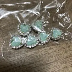 【現品限り】ミントグリーン ハート型 クリスタル装飾 ボタンカバー　6個セット