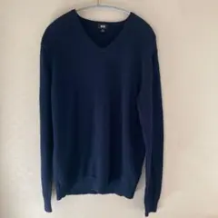 ユニクロ　メンズVネックセーターカシミア混　紺　Ｌ