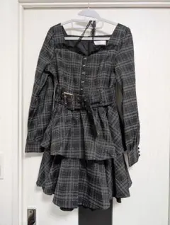 pium チェック柄 ベルト付き ミニワンピース