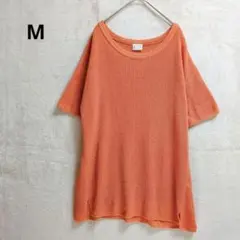 サマーニット　半袖　M　オレンジ　オーバーサイズ　サイドスリット