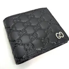 【現行 未使用保管】グッチ　ドリアン　二つ折り財布　シマレザー　GG柄　ブラック