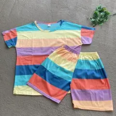 レディース ルームウェア セットアップ 半袖 XL レインボー 部屋着 夏 新品