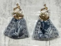 青系インド刺繍リボンイヤリング