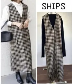 1回のみ着用 SHIPS 洗濯機可能 ブロックチェック ジャンパースカート 美品