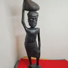 アフリカ タンザニア製 マコンデ彫刻 黒檀彫刻 女性オブジェ約40cm