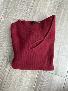 値下げ致しました◆赤 リブ編み Vネック 長袖ニット　one way