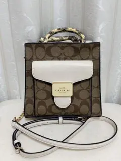 美品/付属品完備】COACHシグネチャーショルダーバッグ パイソン柄 白 