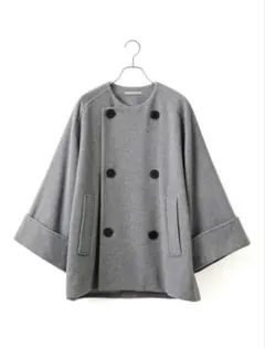 ワイドスリーブ　ノーカラー ダブル ショートコート グレー　美品　完売