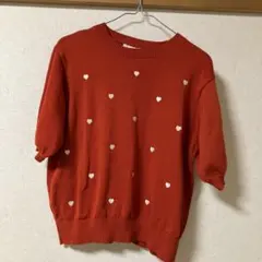 BONLECILL ハート刺繍 半袖ニット オレンジ Fのサムネイル