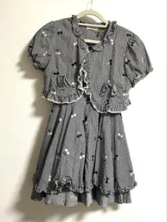 ワンピース ボレロ セット 130 黒 ギンガムチェック 刺繍