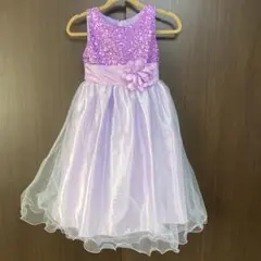 ③キッズドレス　130cm発表会衣装ラベンダー スパンコールドレス