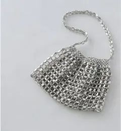 メタリックビーズショルダーバッグ シルバー