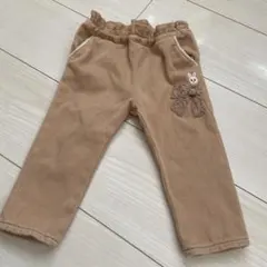 ミキハウス　ベージュ ウサギとリボン刺繍パンツ