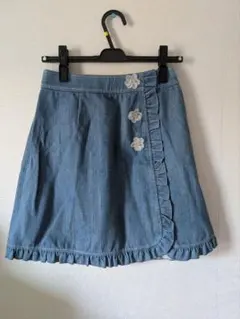 ロディスポット★デニムブルー フリル付きひざ上丈タイトスカート　Sサイズ