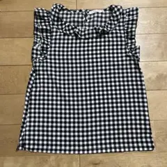 LOWRYSFARM 襟袖フリル ノースリーブカットソー Mサイズ チェック