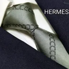 美品 HERMES エルメス ネクタイ ホースシュー 馬蹄 ジャガード 光沢