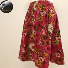 Sybilla　シビラ　タックフレアスカート　総柄　花柄　ウール　赤　Mのサムネイル