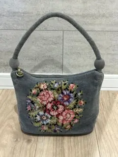 FELIER 花柄刺繍 ハンドバッグ グレー