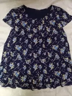 ペイトンプレイス　花柄チュニックブラウス　ネイビー