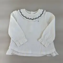組曲 フリル付き襟のホワイト長袖Tシャツ