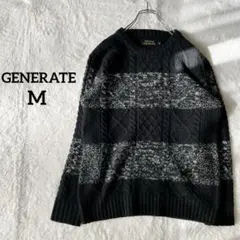 【ジェネレイト】M ケーブル編みニット クルーネック ブラック系 メンズ