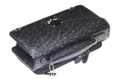 ■新品　送料込み■リアルオーストリッチ型押し　背面財布機能付　セカンドバッグBK
