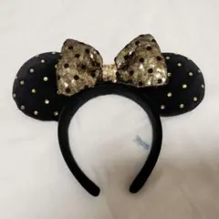 ミニーマウス カチューシャ 黒・金 ドット