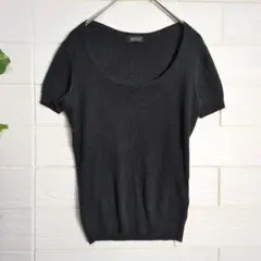 プルオーバー 半袖ニット 毛混 L 黒のサムネイル