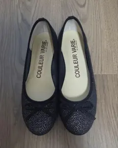 ♡COULEUR VARIE バレエシューズ ブラック、ゴールドラメ21.0㎝のサムネイル