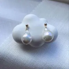 天然淡水パールピアス　バロック　大粒　天然色　ハンドメイドアクセサリー