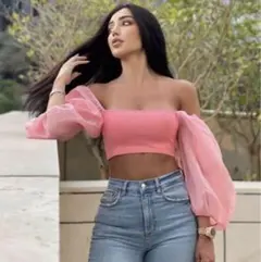 ZARA オフショルダートップス（ピンク）ロマンチック