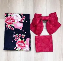 レディース浴衣 婦人浴衣 浴衣帯セット 花柄 ハート 薔薇 黒 ピンク ブラック