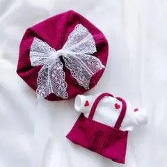ぬい服　はぴぬい　ちびぬい　ちびスト　服　ベレー帽　コーデュロイ　赤　リボン