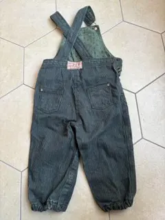 【美品】キッズ オーバーオール 100cm ダークグリーン ストライプ