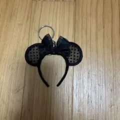 ミニーマウス風 黒カチューシャ キーホルダー付き