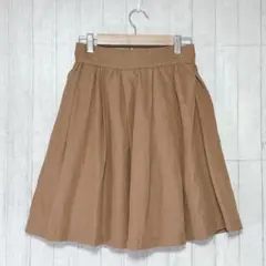 ミニ丈フレアスカート　ブラウン【S〜M】　 裏地あり　リボン　ウエスト後ろゴム