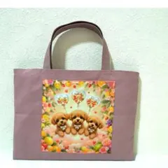273】ハンドメイド★風船とトイプードル★帆布フラットミニトートバッグ